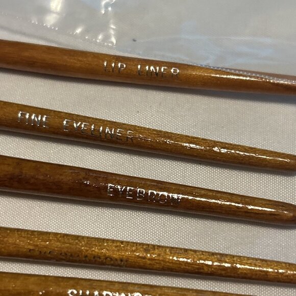 NEIMAN MARCUS Makeup Brush Set of 6 pieces Brown Wood Handles 4” Long New - Picture 6 of 14
